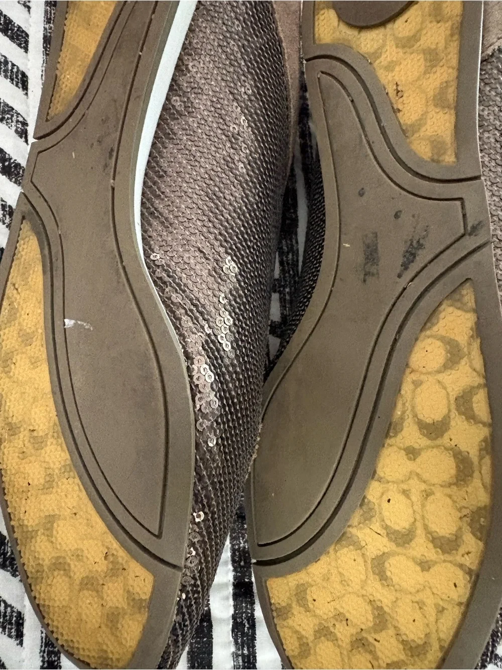 Coach Hope Suede-Sequined Sneakers in an ash brown or taupe colorway